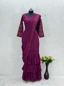 Designer traditionnel lourd fausse georgette à volants Lehenga élégant moderne vêtements de mariée détails complexes pour les fêtes - Product Image 6