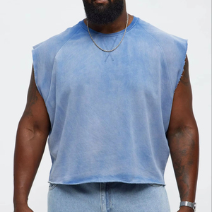 Vente en gros Imprimé Street Trendy Rétro Sans Manches Distressed Washed Vest Hommes Acid Wash Débardeurs Sleeveless Solid T-Shirt - Product Image 1