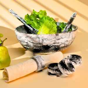 Juego de cuencos para servir ensalada de resina azul de tendencia moderna, aspecto de mármol sombreado negro Natural pulido, el mejor regalo de negocios de frutas sostenible - Product Image 4