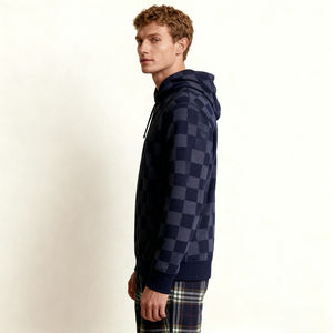 ผู้ผลิตเสื้อฮู้ดดี้สตรีทแวร์แบบกำหนดเอง คุณภาพสูง ผ้าเฟรนช์เทอร์รี่ลายสก็อต ปักลาย 3 มิติ ทรงบ็อกซี่ ไหล่ตก สำหรับผู้ชายและผู้หญิง - Product Image 2