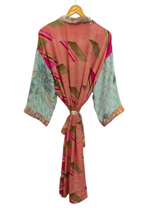 Sari Tissu Robe Kimono Pour Elle Bikini Cover Up Night Wear Longue Robe, Fait à la Main Indien Vintage Recyclé Soie Sari Kimono, - Product Image 3