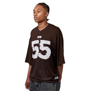 <b>Men</b> Oversized Football Jersey <b>Shirt</b> <b>Brown</b> Mesh Polyester Blend Streetwear Top with Large 55 Print Front Back - Product Image 5