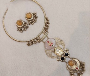 Luxueux cuivre perlé ensemble de bijoux de mariée collier et boucles d'oreilles de Style Vintage avec forme personnalisée avec des fêtes de mariage de perles - Product Image 1