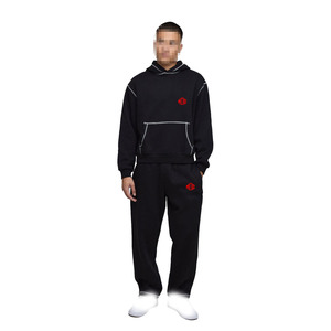 Conjunto Deportivo para Hombre con Sudadera con Costuras en Contraste y Pantalones Jogger de Pierna Ancha, Estilo Urbano con Estampado Gráfico en la Espalda para Personalizar con Marca - Product Image 1