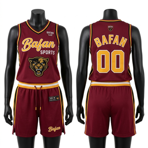 Conjunto de camiseta y pantalones cortos de baloncesto de malla de poliéster transpirable premium de 180 GSM, color melocotón y negro, con logotipo personalizado con transferencia térmica. - Product Image 2