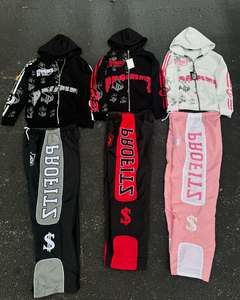 Sweats à capuche surdimensionnés personnalisés, délavés à l'acide, pantalons de survêtement évasés empilés, ensemble 2 pièces, survêtement sérigraphié lourd pour hommes - Product Image 4