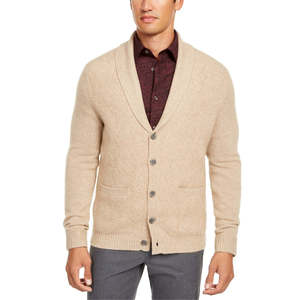 Cardigan da Uomo Tasso Elba 100% Cotone Taglia Grande con Motivo Floreale Chiusura a Cerniera e Bottoni in Cashmere Marrone - Product Image 1