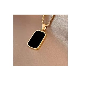 Mode Rectangle Carré Noir Pendentif Collier Punk Bijoux Plaqué Or Collier De Luxe Collier Cadeau pour Femmes - Product Image 1