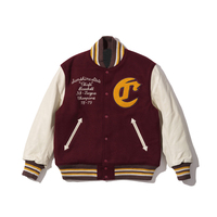 Veste de baseball personnalisée avec manches en cuir, broderie chenille, logo, col montant, patchwork, grandes tailles pour hommes