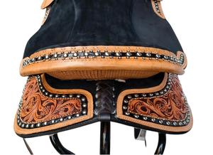 Selle Western pour cheval en cuir véritable de qualité supérieure avec arceau en fibre et bois, quincaillerie en acier inoxydable et laiton pour le barrel racing et l'équitation - Product Image 2