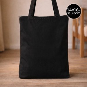 Bolso Tote de Gabardina Negra con Cremallera, 14W X 16H, Algodón Resistente para Publicidad, Uso Diario, Transferencia Térmica, en Blanco para Compras y Regalos - Product Image 2