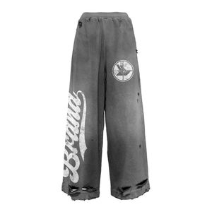 Pantalones de chándal de algodón de rizo francés unisex personalizados pantalones de chándal desgastados y diamantes de imitación de gran tamaño para hombres - Product Image 5