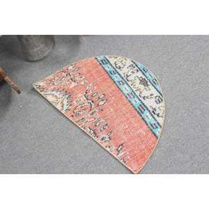Tapis rond vintage 2,5x1,5 pi (75x45 cm), tapis turc à bordures rouges - Product Image 2