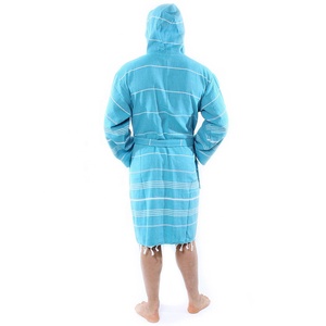 Turkish Unisex Casual Luxury <b>Woven</b> Pestemal Bathrobe 100% Cotton Hooded Striped Pattern Plus Size Elegant Quick Dry Breathable - Product Image 2
