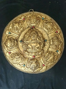 Mandala Tibetan Copper Studded Religious With <b>Gold</b> Finish Stone <b>SCULPTURE</b> Buddhism Metal & Collectible India Engraving NP Art - Product Image 4