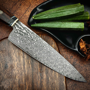 Cuchillo de Chef de acero de Damasco de alta calidad con hoja forjada, mango de madera, apto para lavavajillas, agarre cómodo, origen de Pakistán - Product Image 4
