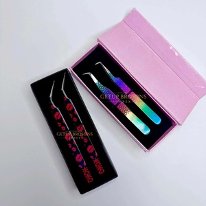 Pince à épiler pour cils GETUP BROSONS IMPEX de haute qualité en acier inoxydable, plusieurs couleurs, pointe lisse, poignée diamantée, antimagnétique - Product Image 5
