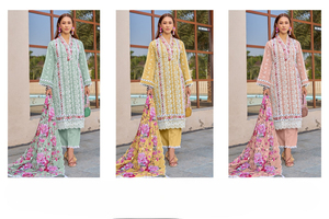 CAMBRIC pur coton brodé Salwar Kameez vêtements de fête indiens et pakistanais lourds - Product Image 2