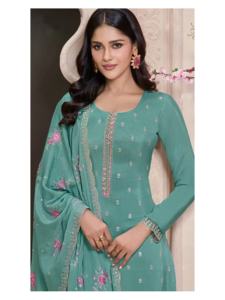 Traje de Salwar de seda Moonga pesada de colección Premium de color increíble de aspecto elegante con bordado de secuencia - Product Image 5