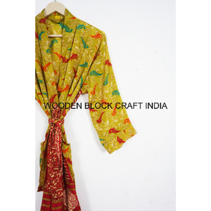 เสื้อคลุมอาบน้ำกิโมโนผ้าฝ้ายลายดอกไม้แสนสวยของผู้หญิงเสื้อคลุมยาวพิมพ์ลายสก็อตสำหรับใส่กลางคืนในฤดูร้อน - Product Image 3