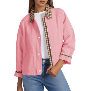 100% coton toile matériel femmes vestes Logo personnalisé col rabattu conception respirant femmes coton toile veste - Product Image 3