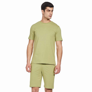Conjuntos lisos de verano para caballeros, traje de tela de algodón, camisetas de cuello redondo para hombre, conjuntos cortos, ropa de verano al por mayor, ropa informal - Product Image 1