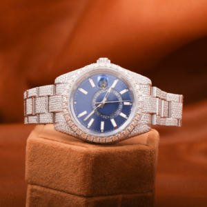 Fully IcedOut Blue Dial VVS Moissanite Monochrome <b>Wrist</b> Watch Featuring Date Blue Roman Dial Top Quality Bling for Trendsetters - Product Image 1