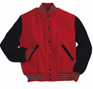 แจ็คเก็ตทีมเบสบอลเลตเทอร์แมนสำหรับผู้ชายอเมริกันแขนเสื้อหนังแท้สีดำขาว/ดำ - Product Image 4