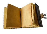 Journal en cuir véritable intégré à cinq pierres Wiccan Antique Deckle Edge Carnet de notes Journal scolaire fait à la main avec serrure en laiton Antique C
