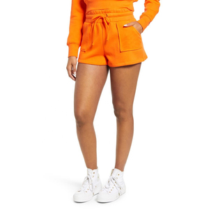 Pantalones Cortos Deportivos de Felpa 100% Algodón para Mujer, Color Naranja, Transpirables, para Entrenamiento, Correr, Trotar, con Logotipo Personalizado - Product Image 1
