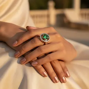 Anillo Cruzado de Esmeralda en Plata 925 con Baño de Rodio Romántico para Joyería Fina de Mujer - Product Image 1