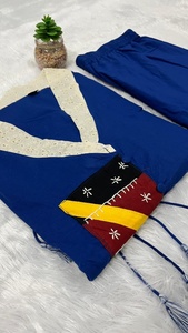 Impresionante conjunto de Kurta azul marino para mujer con pantalones Palazzo-Traje de fiesta étnico con bordado y detalle de borlas - Product Image 5