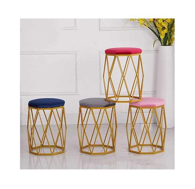 Velvet Gray  Poufy  Stool Modern   Design Premium Quality with Table Seat Dressing Chair with Golden Metal Premium Design