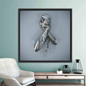 Personalized Metallic Hands Canvas Print: Elegant Silver Wall Art,BLACK <b>FRAMED</b> CANVAS - Product Image 1