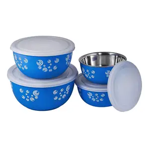 Tiffin午餐盒套装4个微波炉安全碗套装，带气密欧元盖不锈钢装饰碗