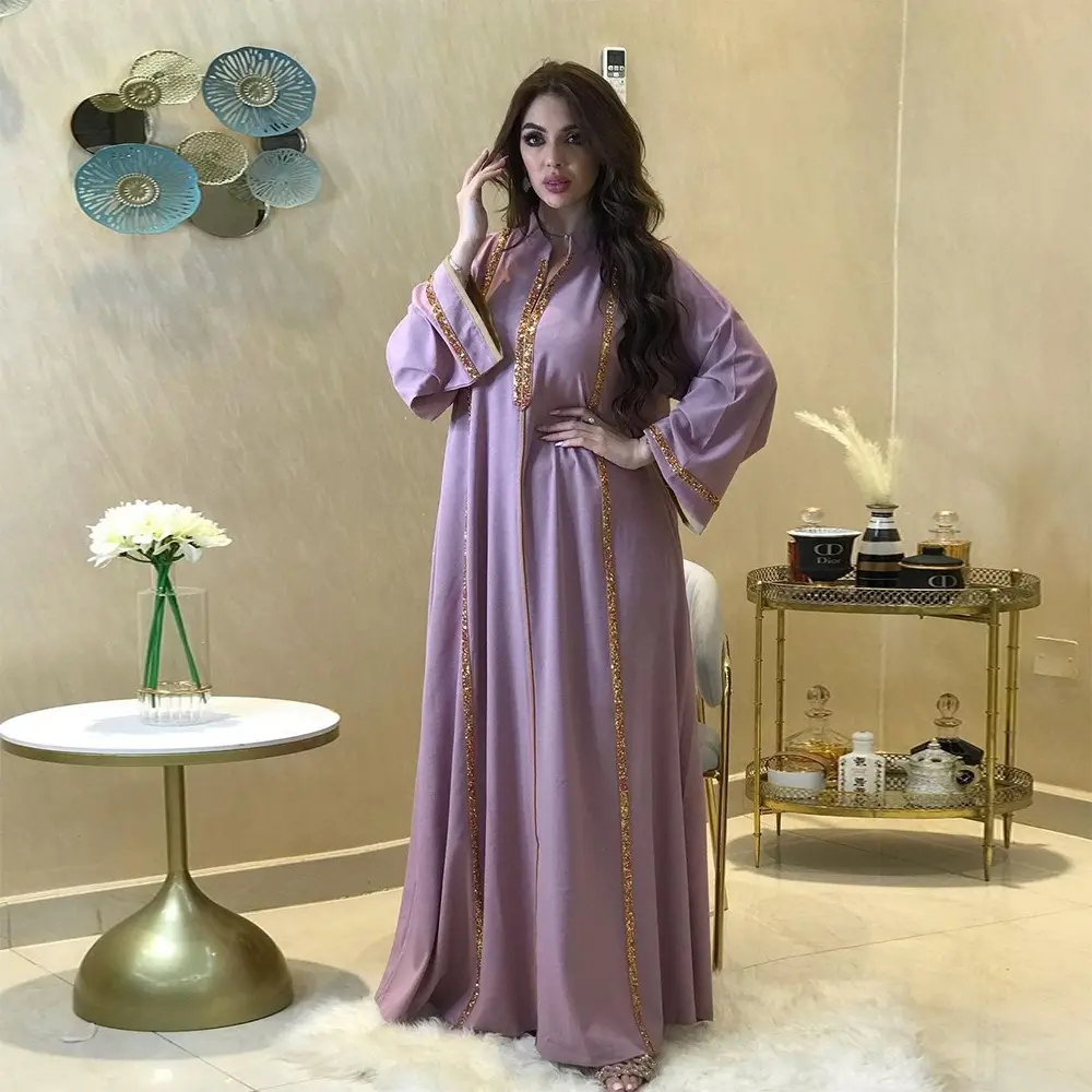 AM091 Nouvelle mode de femme musulmane jalabiya diamant sangle lâche balançoire abaya filles jupe élégante vêtements couleur unie bas quantité minimale de commande