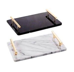 Fourniture directe d'usine Plateau de service en marbre avec poignée en or Meilleur plateau de serveur en marbre Plateau en marbre personnalisé. - Product Image 1