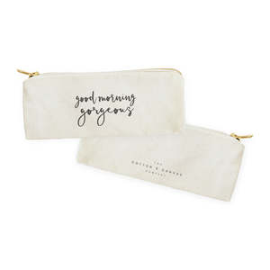 Good Morning Gorgeous Portable <b>Makeup</b> Organizer Bag Cotton Canvas Pencil <b>Case</b> Zipper Closure Travel Cosmetic Pouch Letter - Product Image 2
