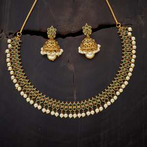 Antique Imitation Pearl Flower <b>Necklace</b> 148832 with Bezel Setting Elegant and Timeless for Women's Wedding Occasions - Product Image 3