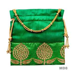 Traditional Handmade Ethnic Indian Embroidery Beautiful <b>Green</b> Colour Potli Bag Wedding Designer Party Pouch Bags for Women's - Product Image 2