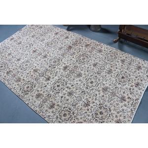 Tapis turc 4,5x7,7 pieds, tapis vintage, tapis floral marron et blanc - Product Image 3