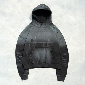 Surdimensionné recadrée Streetwear hommes en détresse sweat poids lourd 400 500gsm personnalisé bouffée impression Boxy Fit sweat à capuche fabricant - Product Image 3