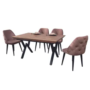 TABLE à manger moderne 6 places pliante, bord latéral X pied en métal couleur bois MDF