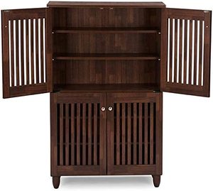 Intérieur moderne et contemporain, 4 portes, en bois de chêne brun, rangement de chaussures, armoire haute, vente en gros - Product Image 4