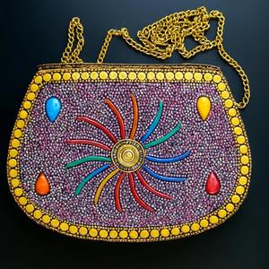 Pochette élégante en mosaïque de pierre de qualité supérieure pour occasions festives – Sac à main bohème chic au design unique - Product Image 1