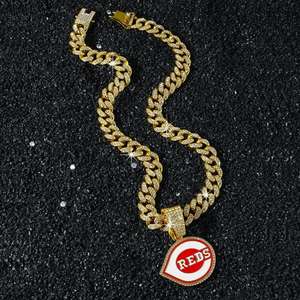 Pendentif de baseball unisexe personnalisé en argent 925 de haute qualité, style hip-hop sportif, avec moissanite et breloque en or 14 carats, thème Cincinnati Reds - Product Image 3