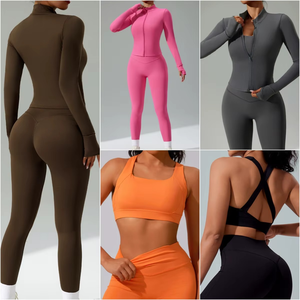 Chándal personalizado para mujer, conjunto de 2 piezas, transpirable de secado rápido para Yoga Sujetador deportivo, chaqueta para correr, mallas de entrenamiento, frente de otoño e invierno - Product Image 2