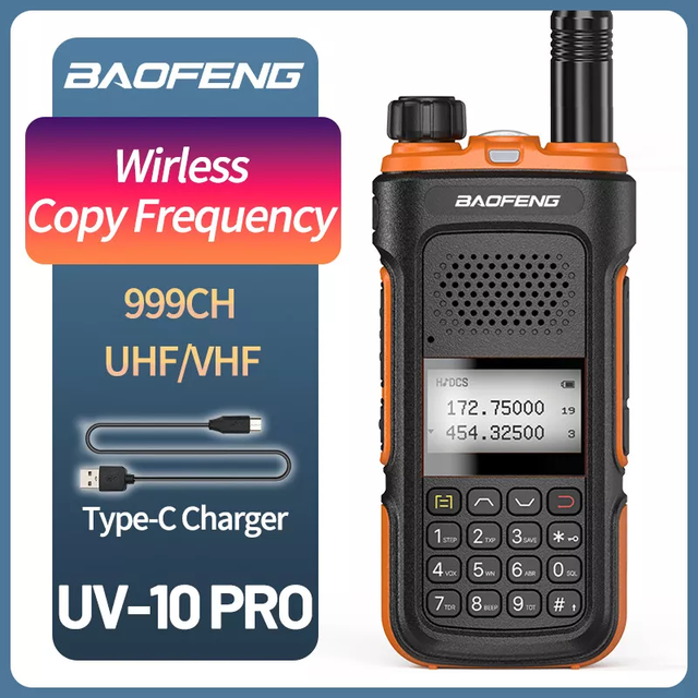 Baofeng UV-10R Walkie Talkie 10W High Power Ham Radios Dual Band Radios Transmitter Type C Charging Two Way Radio