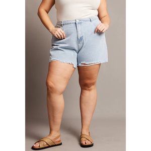 2025 OEM entretenu lavage léger grande taille femmes Denim Shorts respirant à la mode ourlet déchiré Style chaud Shorts pour femme - Product Image 1