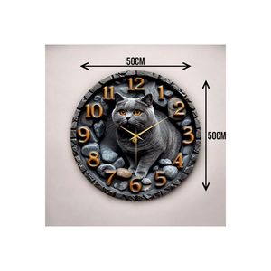 Scottish Cat Embossed Wooden <b>Silent</b> Wall <b>Clock</b> 50cm Color Print Patterned Gift - Product Image 5